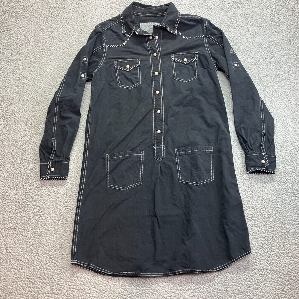 RYAN MICHAEL Denim Dress Womens Size Medium‎ Cotton Western Metal Snap Black